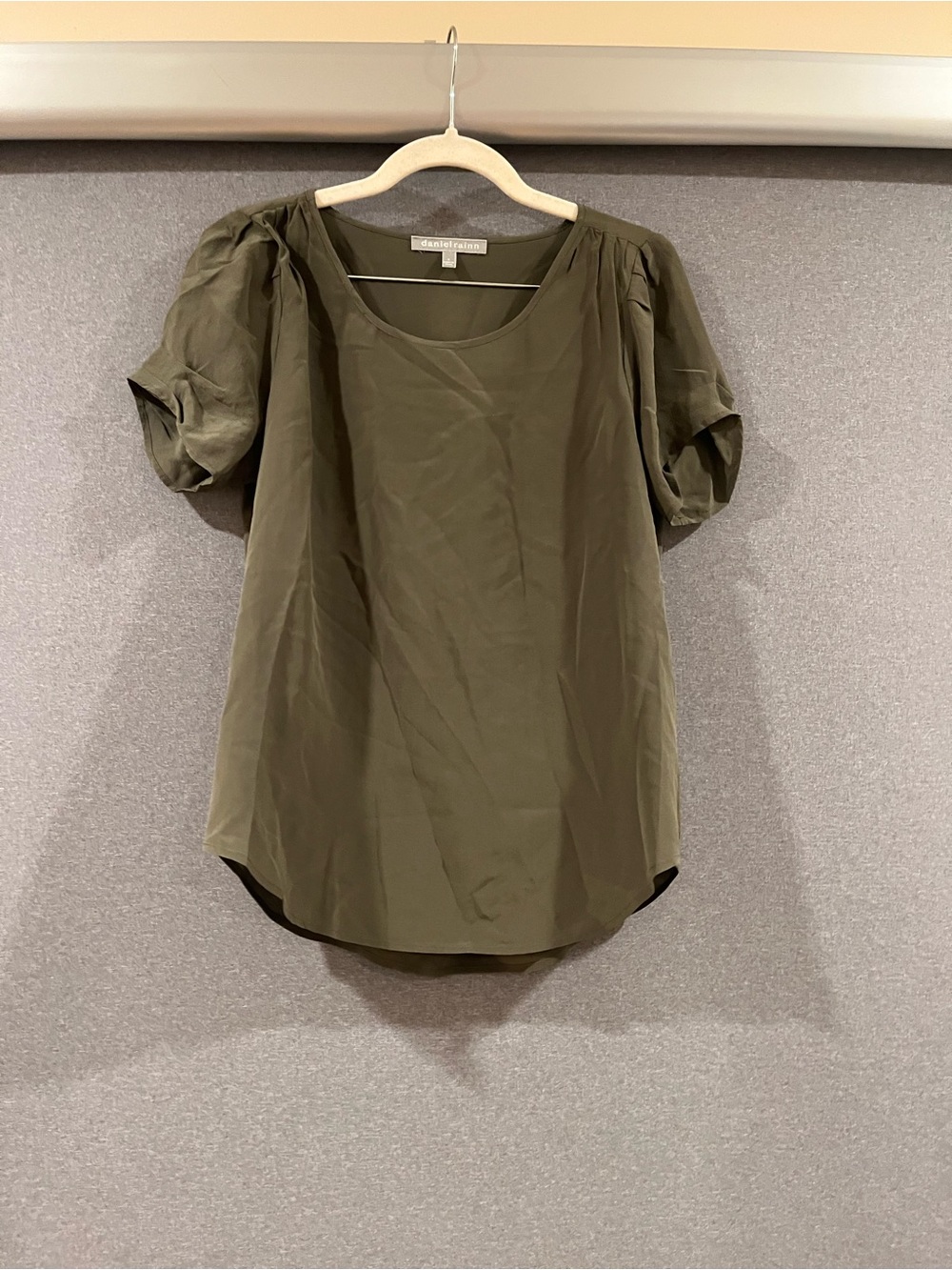 Daniel Rainn Olive Green Puff Sleeve Women's Top